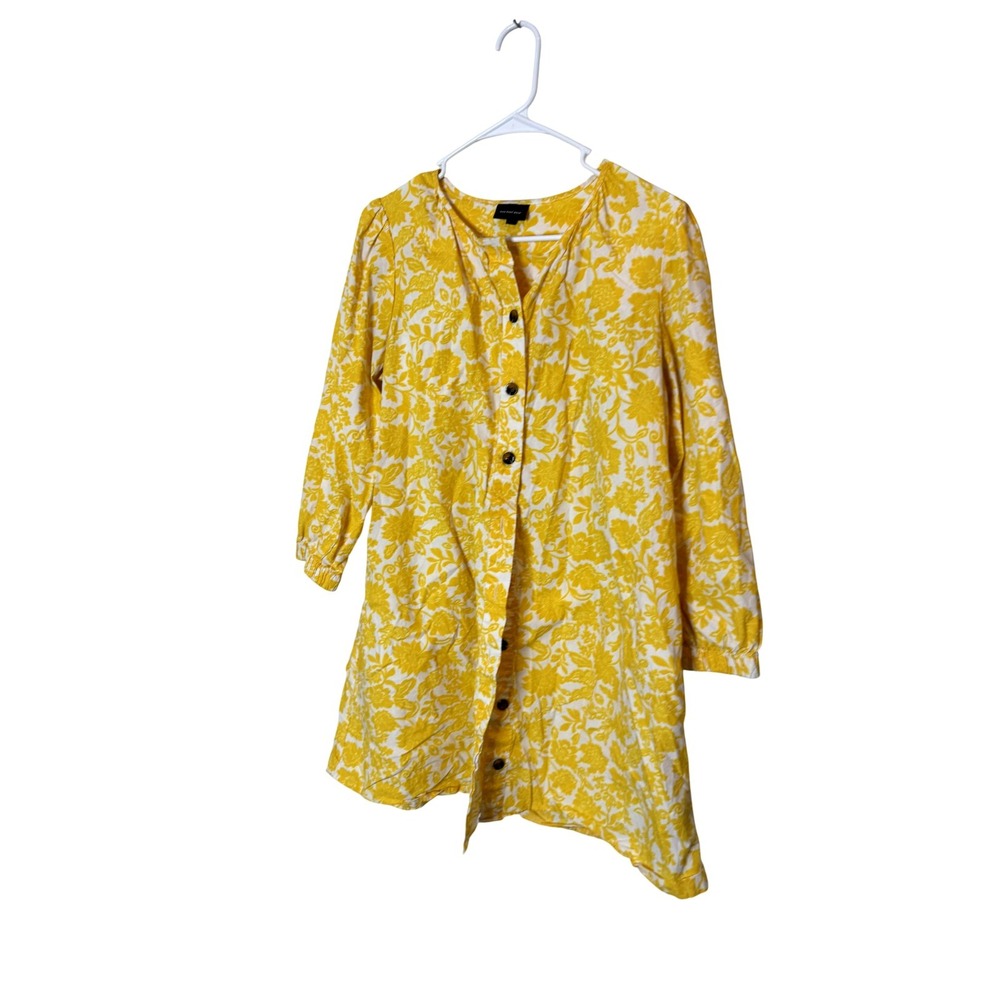 Who What Wear Dress Womens Large Yellow Floral Button Front Shift Pockets